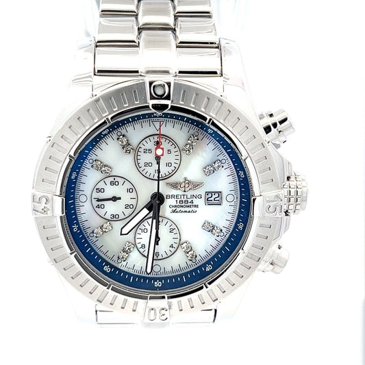 Mens Breitling Super Avenger Steel Automatic Chrono Chronograph Diamonds