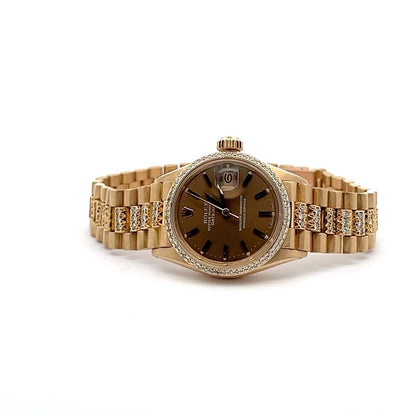 Womens Rolex Datejust President 18K Yellow Gold Diamonds