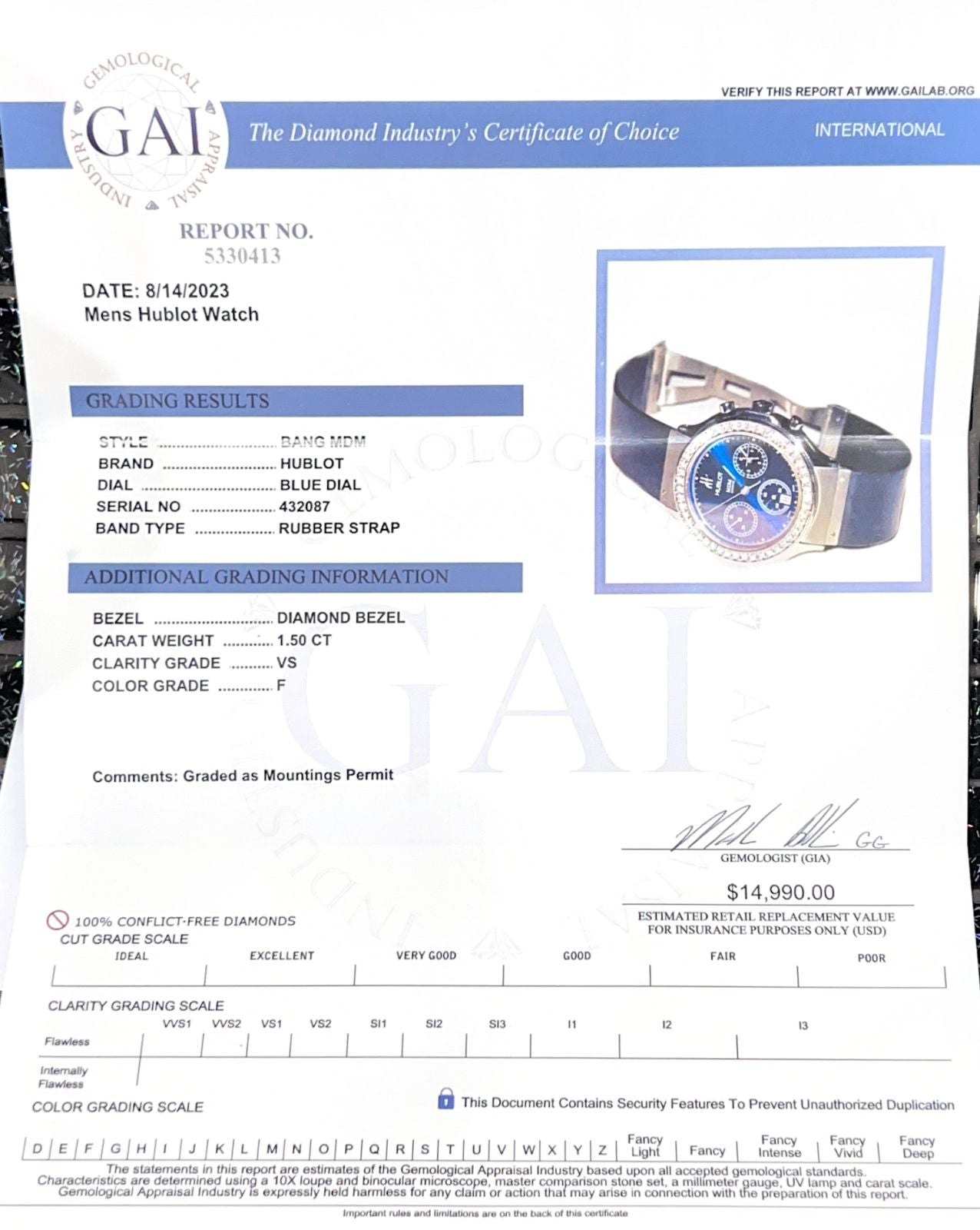 Mens Hublot Bang MDM Stainless Steel Chronograph Diamonds