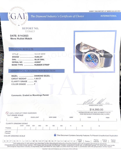 Mens Hublot Bang MDM Stainless Steel Chronograph Diamonds