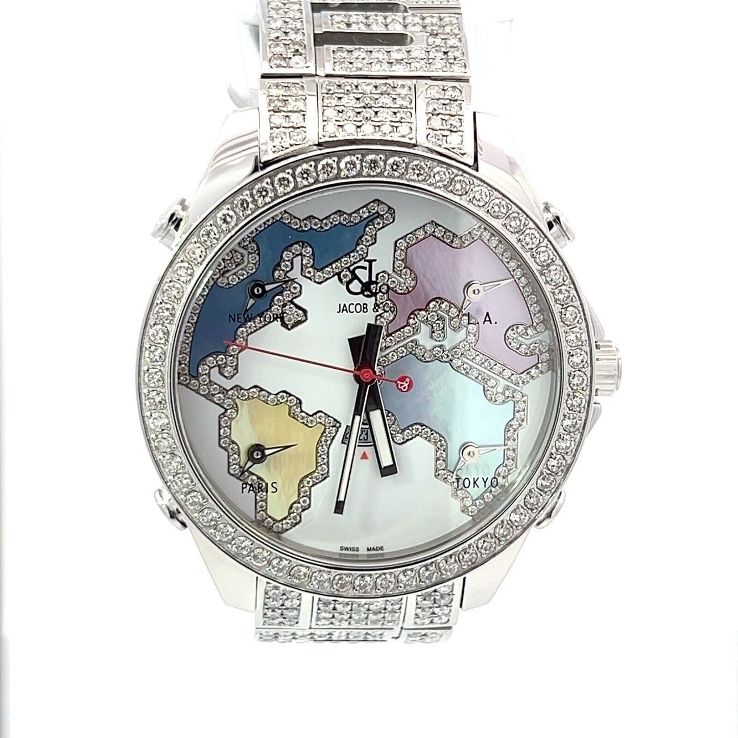 Mens Jacob & Co. Five 5 Time Zone 47mm World Is Yours Diamonds (196208725863)