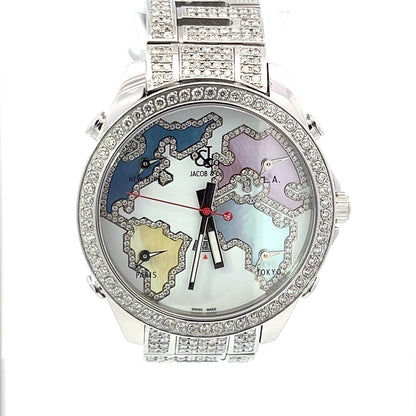 Mens Jacob & Co. Five 5 Time Zone 47mm World Is Yours Diamonds (196208725863)