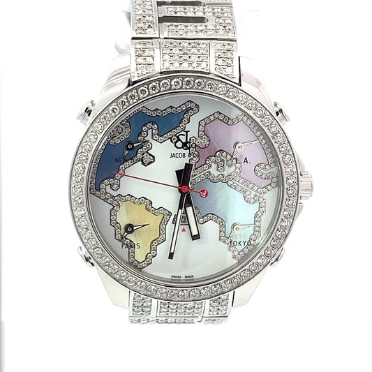 Mens Jacob & Co. Five 5 Time Zone 47mm World Is Yours Diamonds (196208725863)