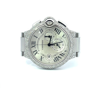 Mens Cartier Ballon Bleu 44mm XL Chrono Chronograph Automatic Diamonds