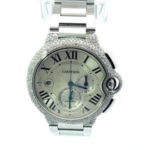 Mens Cartier Ballon Bleu 44mm XL Chrono Chronograph Automatic Diamonds