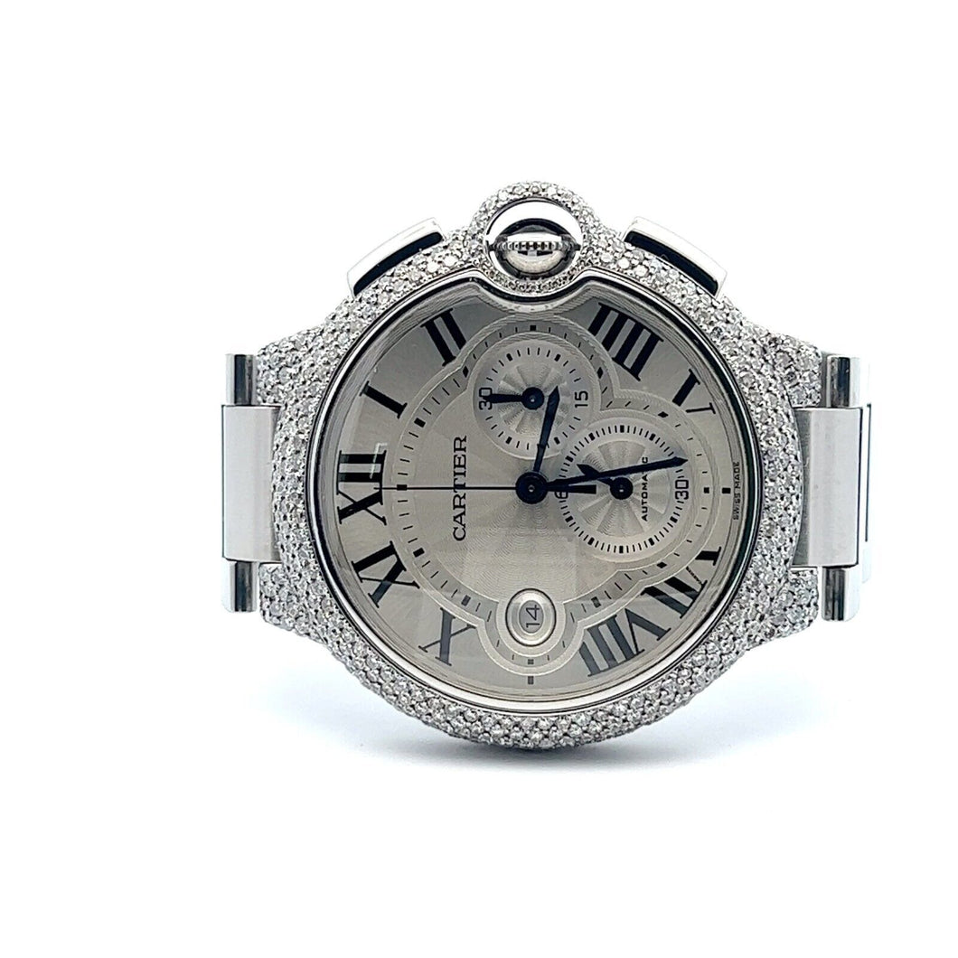 Mens Cartier Ballon Bleu 44mm XL Chrono Chronograph Automatic Diamonds