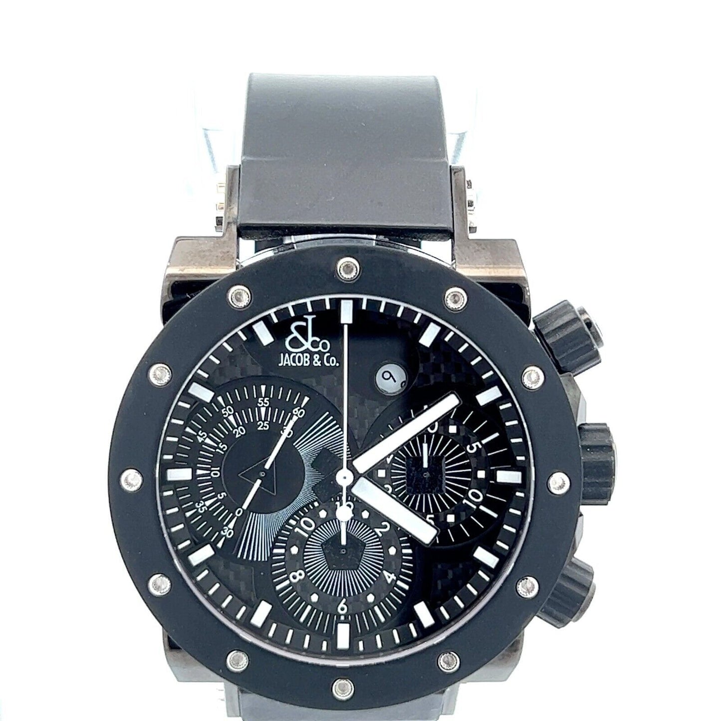 New Mens Jacob & Co. Rare Epic II Chronograph PVD Steel Black Spinel Baguettes