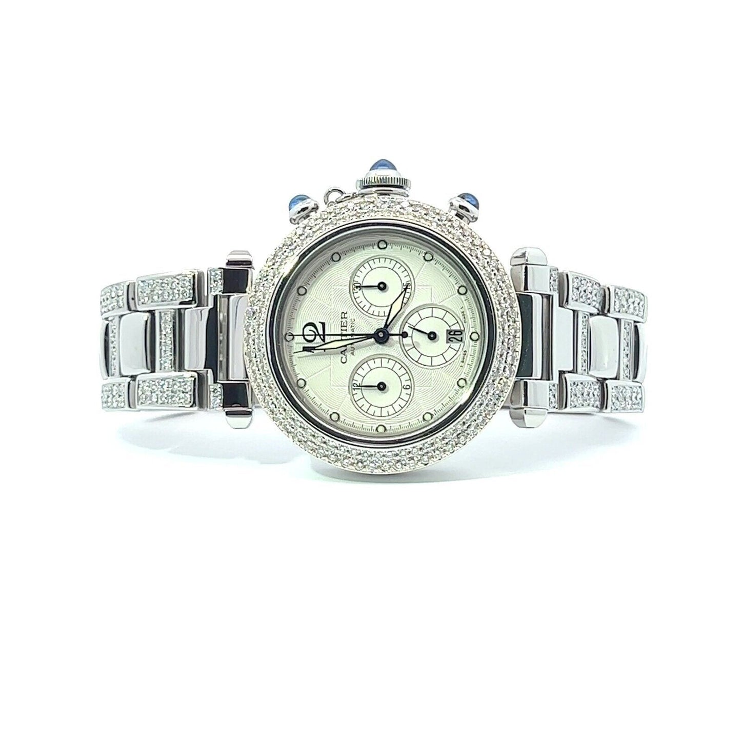 Mens Cartier Pasha Steel Chrono Chronograph Automatic Diamonds