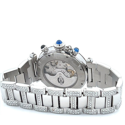 Mens Cartier Pasha Steel Chrono Chronograph Automatic Diamonds