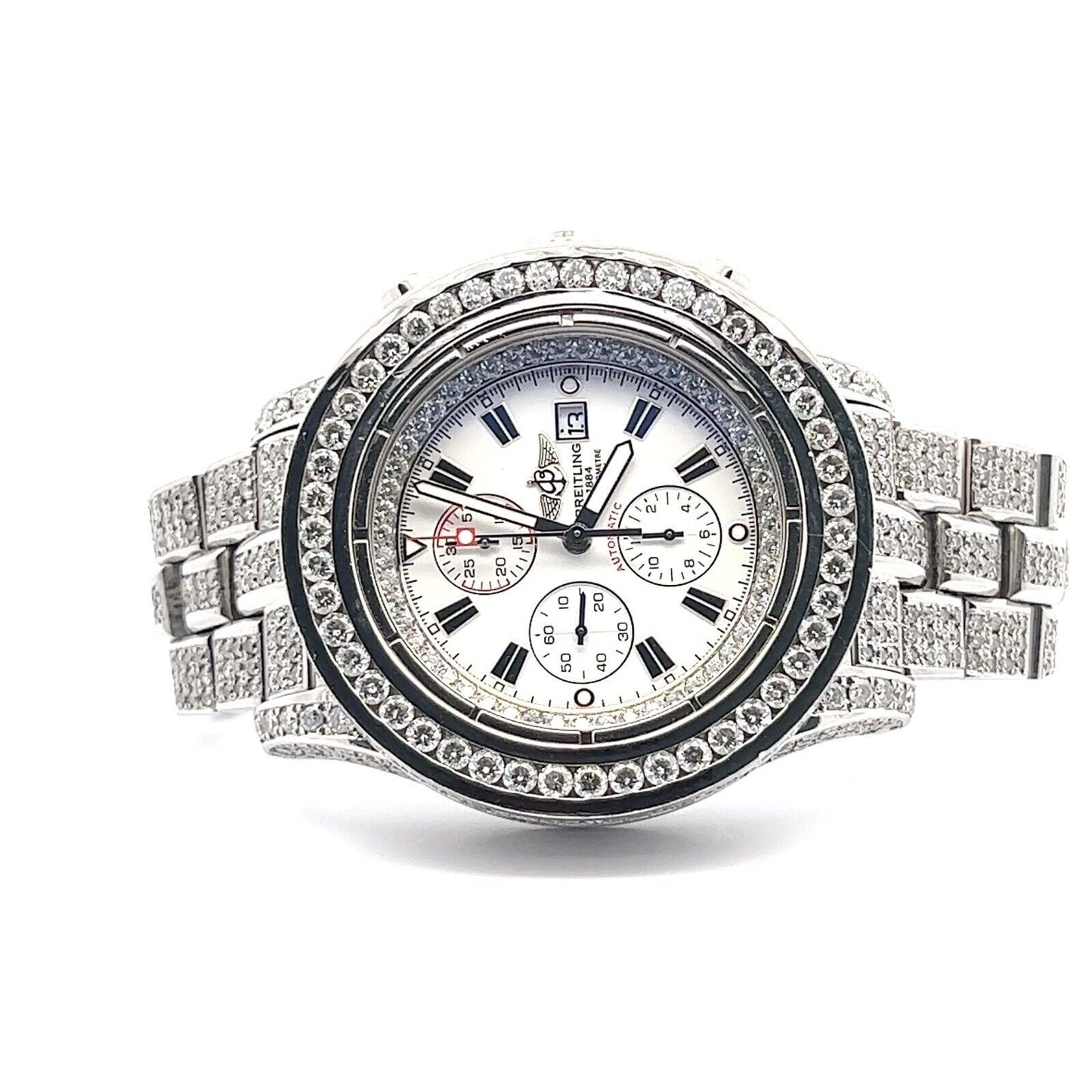 Mens Breitling Super Avenger Steel Automatic Chrono Chronograph Diamonds