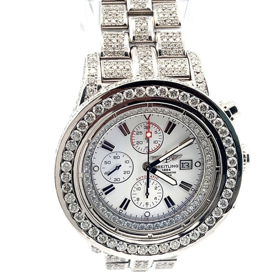 Mens Breitling Super Avenger Steel Automatic Chrono Chronograph Diamonds