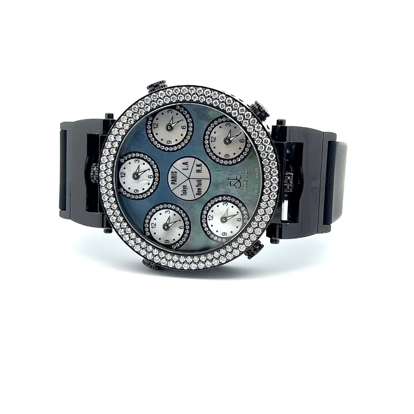 Mens Jacob & Co. Monster Five 5 Time Zone Stainless Steel Diamonds Rare