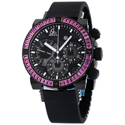 New Mens Jacob & Co. Rare Epic II Chronograph PVD Steel Tourmaline Baguettes