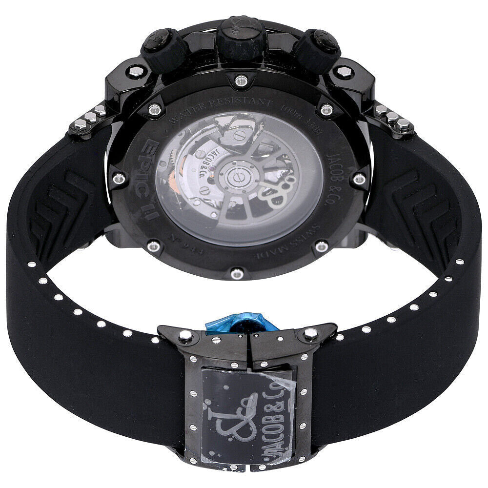 New Mens Jacob & Co. Rare Epic II Chronograph PVD Steel Tourmaline Baguettes