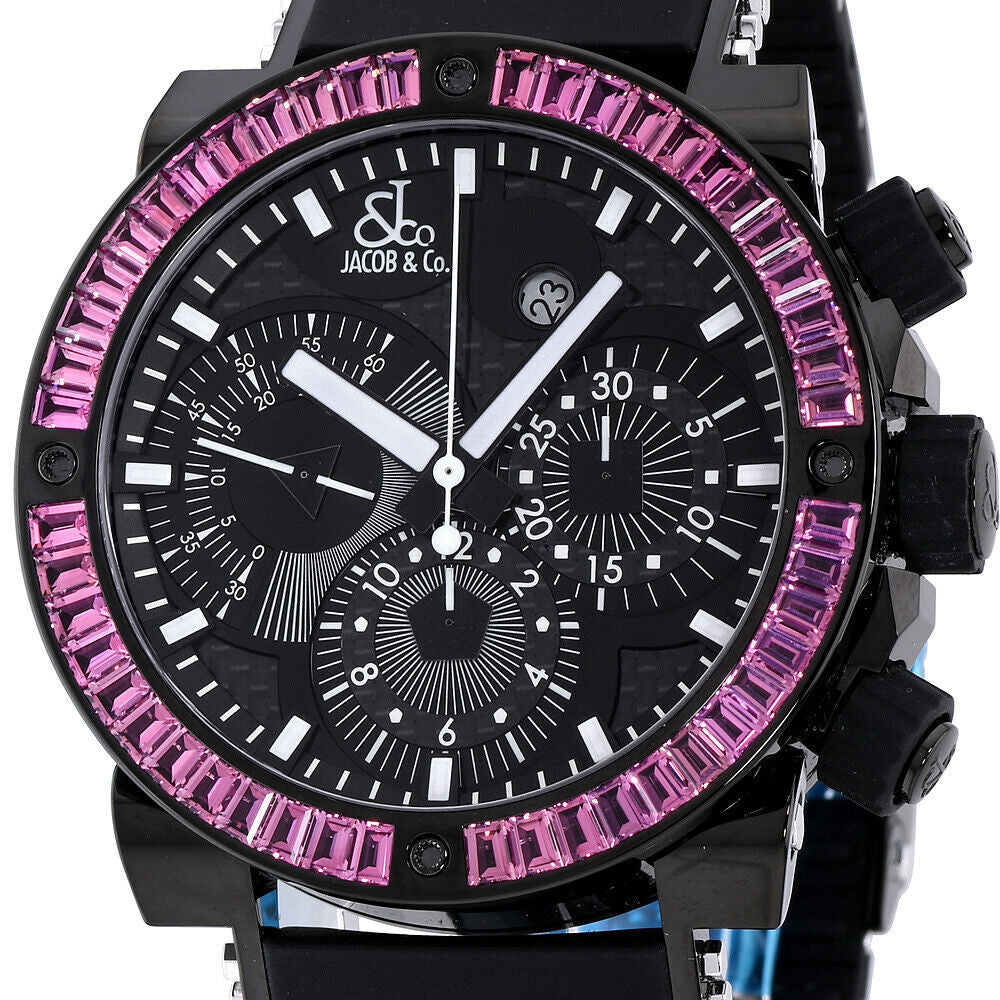 New Mens Jacob & Co. Rare Epic II Chronograph PVD Steel Tourmaline Baguettes