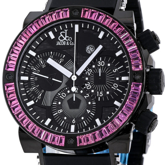 New Mens Jacob & Co. Rare Epic II Chronograph PVD Steel Tourmaline Baguettes