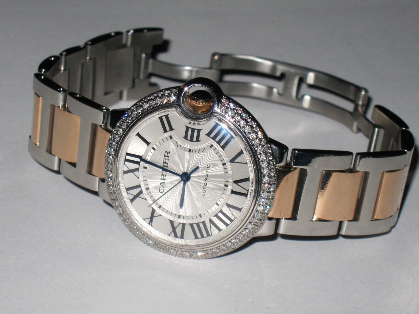 Womens Cartier Ballon Bleu 18K Gold Automatic Diamonds (196181869596)