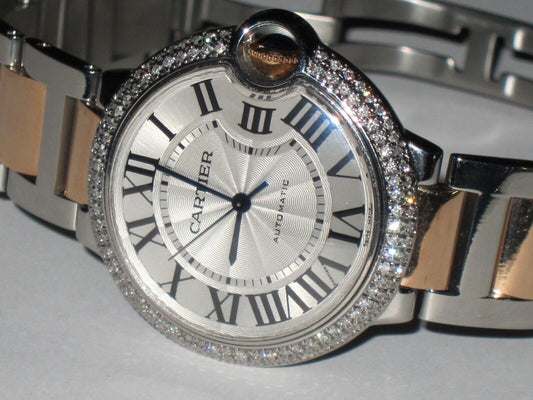 Womens Cartier Ballon Bleu 18K Gold Automatic Diamonds (196181869596)