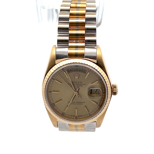 Mens Rolex Day-Date President Tridor Tricolor Quickset 18k Gold 18038