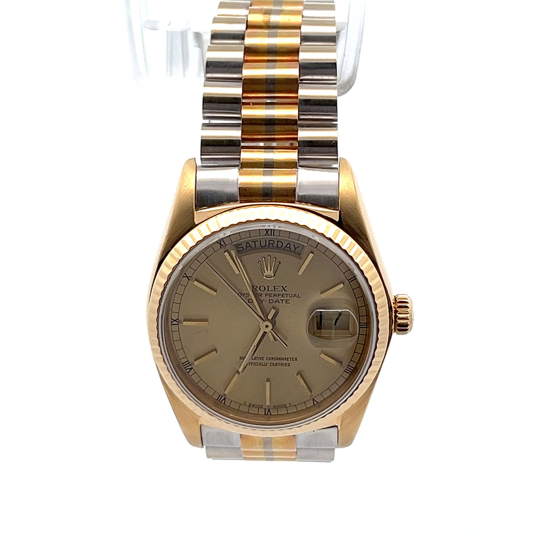 Mens Rolex Day-Date President Tridor Tricolor Quickset 18k Gold 18038