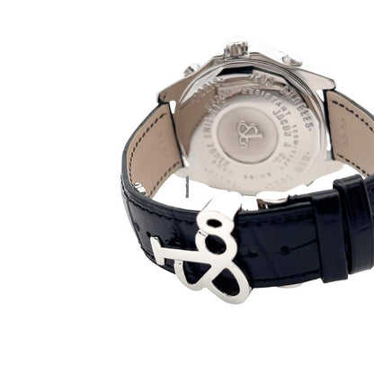 Jacob & Co. Five Time Zone Quartz Men's Watch Steel Case With Leather Strap Authentic Luxury Timepiece