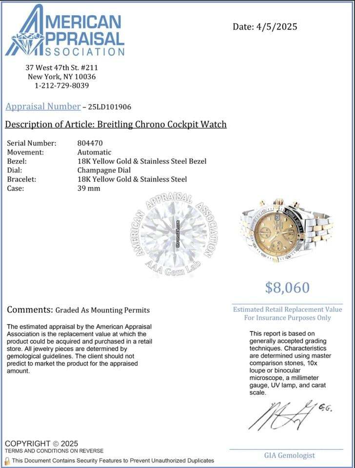 Breitling Chrono Cockpit Automatic Men's Watch Gold/Steel Case With Gold/Steel Strap Authentic Luxury Timepiece
