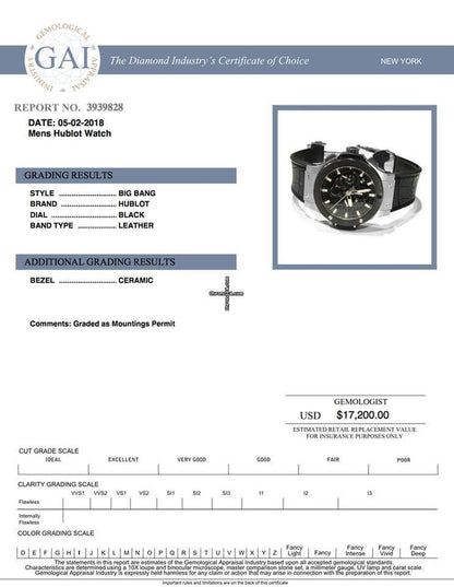 Hublot Big Bang Aero Bang Automatic Men's Watch Steel Case With Leather Strap Authentic Luxury Timepiece