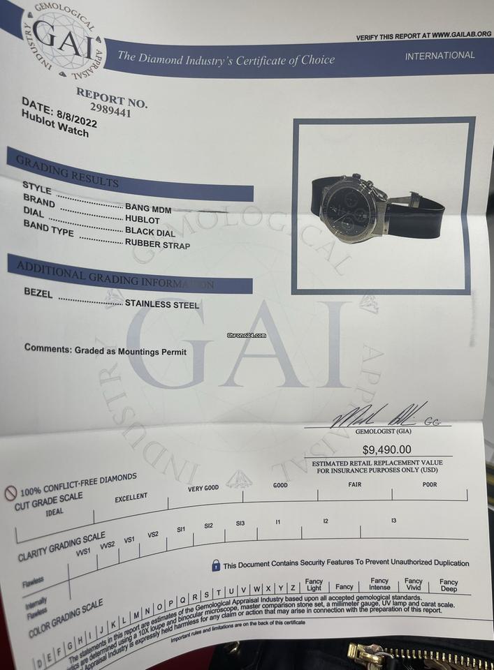 Hublot Quartz Men's Watch Steel Case With Rubber Strap Authentic Luxury Timepiece