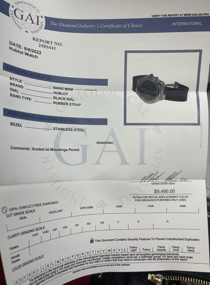 Hublot Quartz Men's Watch Steel Case With Rubber Strap Authentic Luxury Timepiece