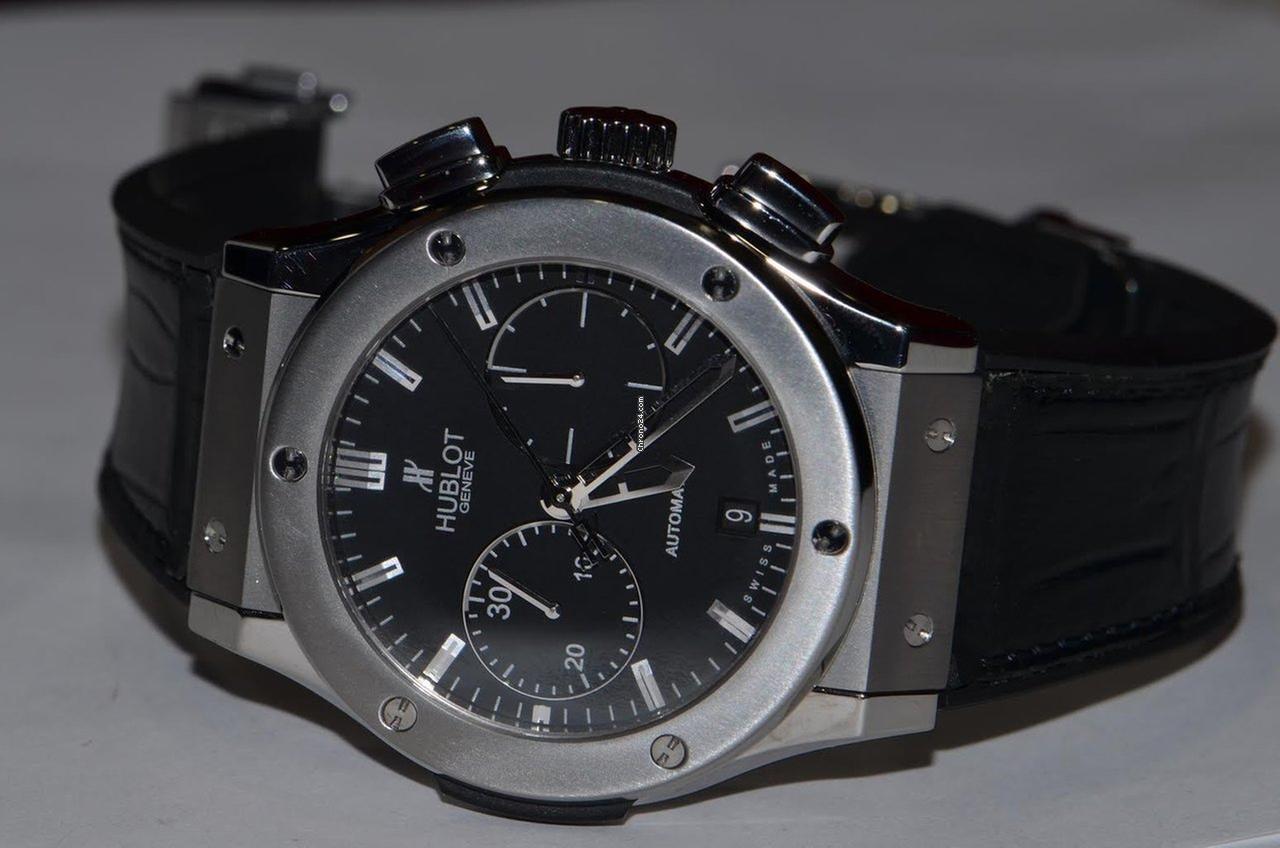 Hublot Classic Fusion Chronograph Automatic Men's Watch Steel Case With Leather Strap Authentic Luxury Timepiece