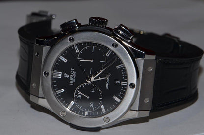 Hublot Classic Fusion Chronograph Automatic Men's Watch Steel Case With Leather Strap Authentic Luxury Timepiece