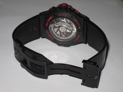 Hublot Big Bang 44 mm Automatic Men's Watch Ceramic Case With Leather Strap Authentic Luxury Timepiece