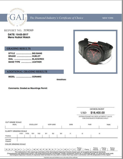 Hublot Big Bang 44 mm Automatic Men's Watch Ceramic Case With Leather Strap Authentic Luxury Timepiece