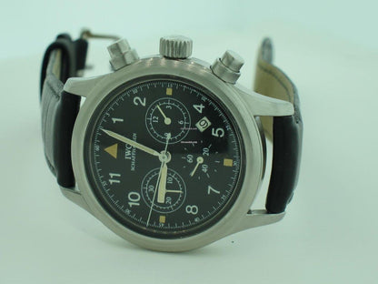 IWC Quartz Men's Watch Steel Case With Leather Strap Authentic Luxury Timepiece