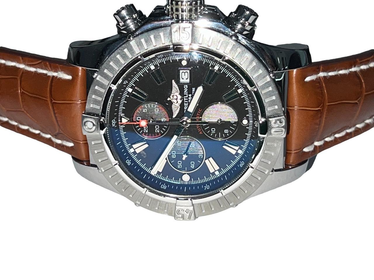 Breitling Super Avenger Automatic Men's Watch Steel Case With Leather Strap Authentic Luxury Timepiece