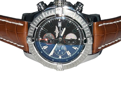 Breitling Super Avenger Automatic Men's Watch Steel Case With Leather Strap Authentic Luxury Timepiece