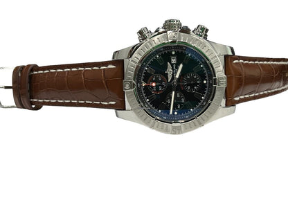 Breitling Super Avenger Automatic Men's Watch Steel Case With Leather Strap Authentic Luxury Timepiece