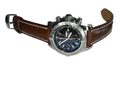 Breitling Super Avenger Automatic Men's Watch Steel Case With Leather Strap Authentic Luxury Timepiece