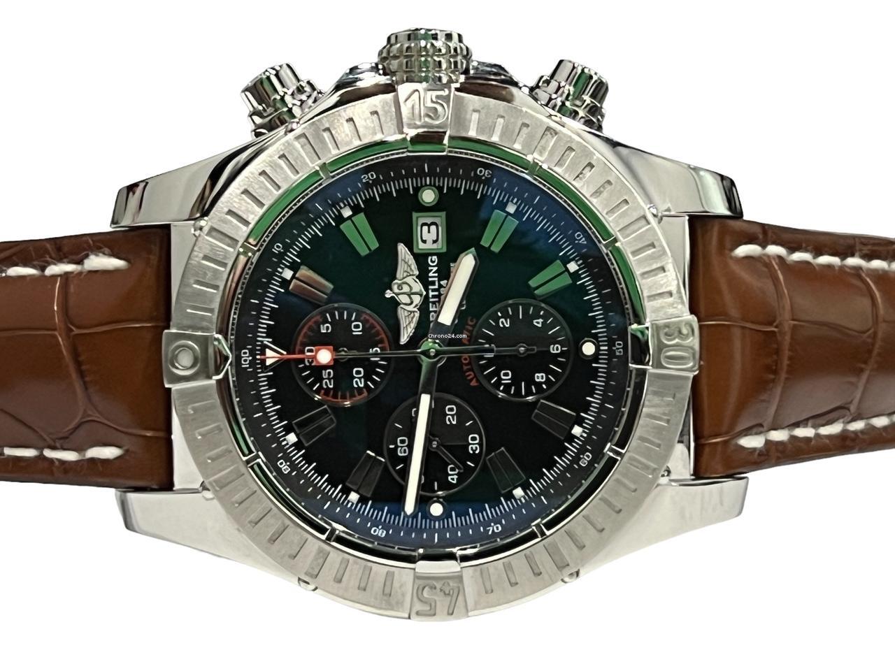 Breitling Super Avenger Automatic Men's Watch Steel Case With Leather Strap Authentic Luxury Timepiece