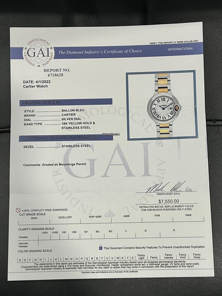 Cartier Ballon Bleu 28mm Quartz Women's Watch Gold/Steel Case With Gold/Steel Strap Authentic Luxury Timepiece