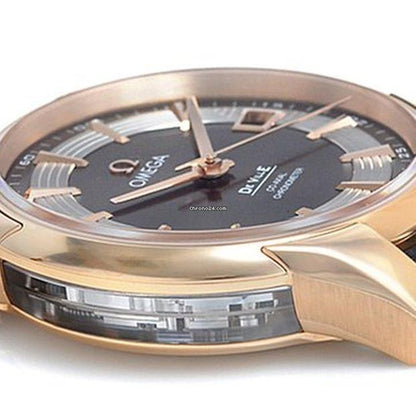 Omega De Ville Hour Vision Automatic Men's Watch Rose Gold Case With Leather Strap Authentic Luxury Timepiece