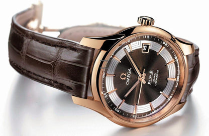 Omega De Ville Hour Vision Automatic Men's Watch Rose Gold Case With Leather Strap Authentic Luxury Timepiece