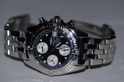 Breitling Chrono Cockpit Automatic Men's Watch With Steel Case and Strap Authentic Luxury Timepiece