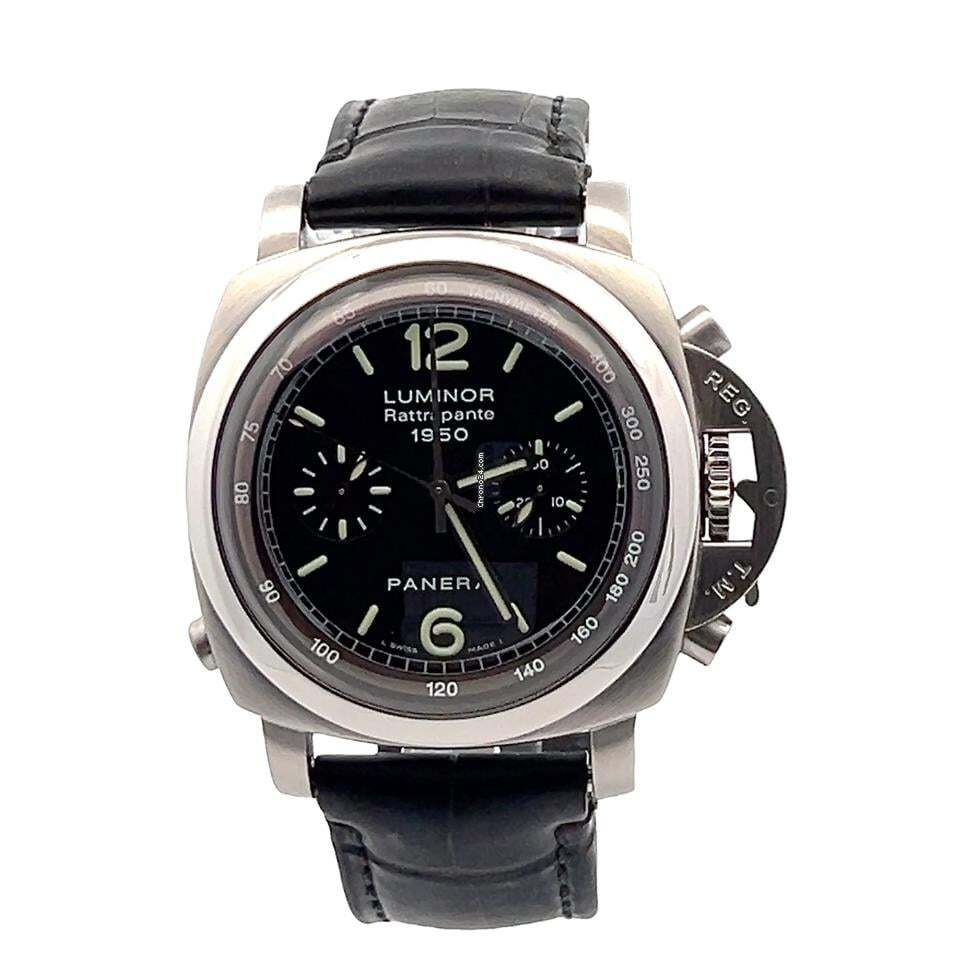 Panerai Luminor 1950 3 Days Chrono Flyback Automatic Men's Watch Steel Case With Leather Strap Authentic Luxury Timepiece
