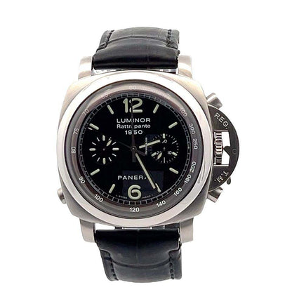 Panerai Luminor 1950 3 Days Chrono Flyback Automatic Men's Watch Steel Case With Leather Strap Authentic Luxury Timepiece