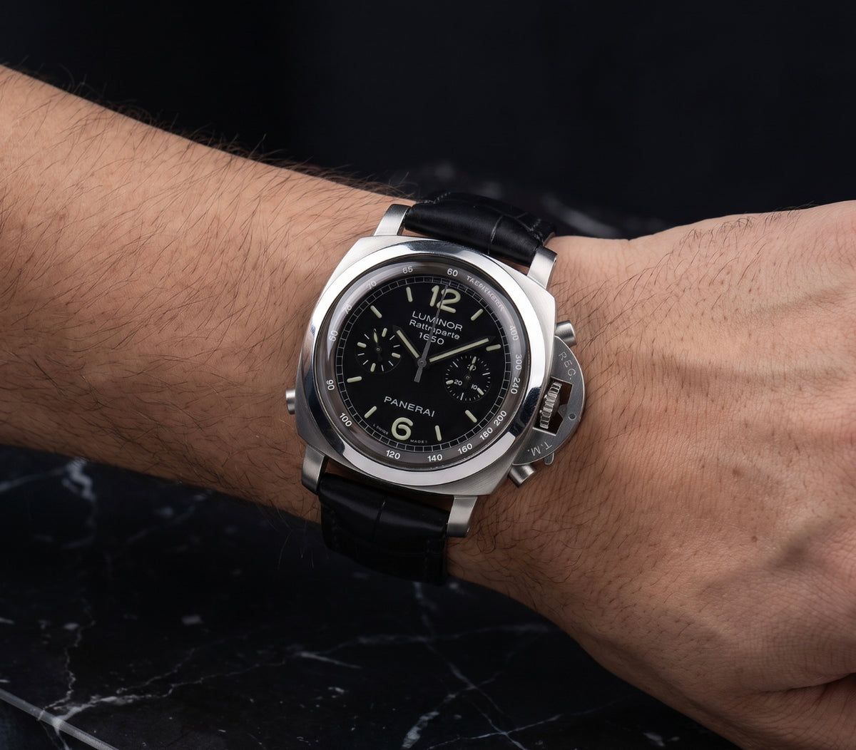 Panerai Luminor 1950 3 Days Chrono Flyback Automatic Men's Watch Steel Case With Leather Strap Authentic Luxury Timepiece
