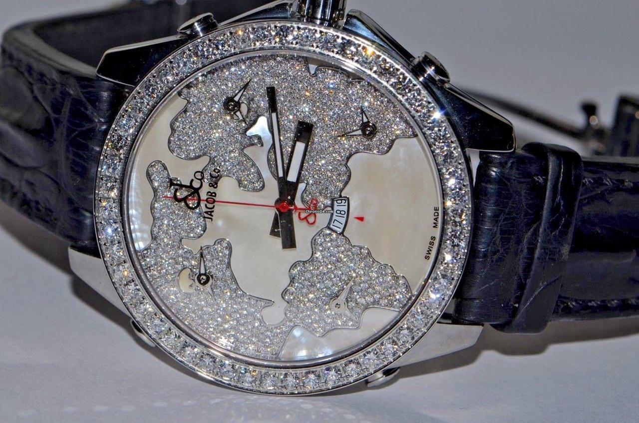 Jacob & Co. Five Time Zone Quartz Men's Watch Steel Case With Leather Strap Authentic Luxury Timepiece