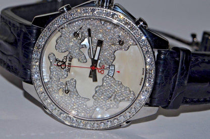 Jacob & Co. Five Time Zone Quartz Men's Watch Steel Case With Leather Strap Authentic Luxury Timepiece