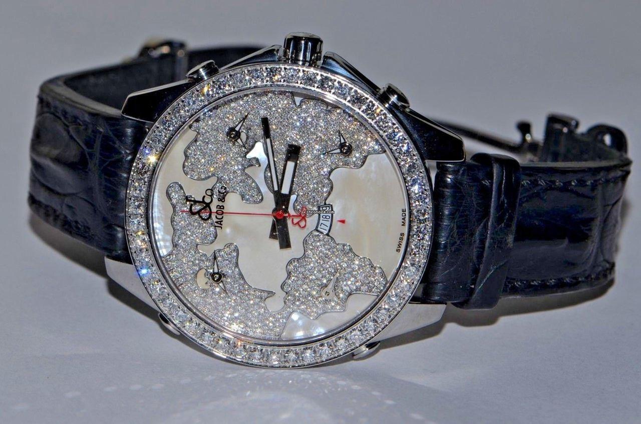 Jacob & Co. Five Time Zone Quartz Men's Watch Steel Case With Leather Strap Authentic Luxury Timepiece