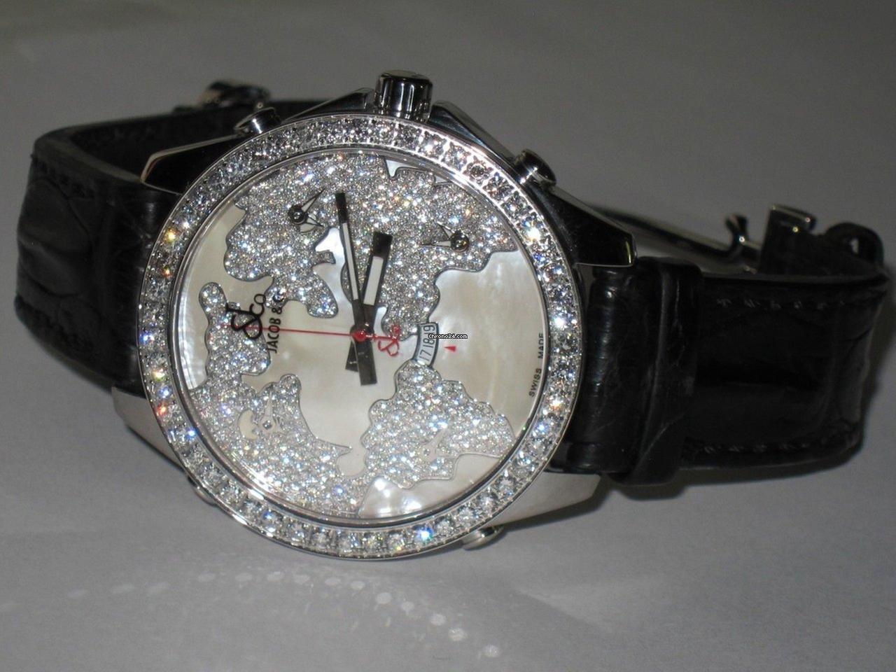 Jacob & Co. Five Time Zone Quartz Men's Watch Steel Case With Leather Strap Authentic Luxury Timepiece